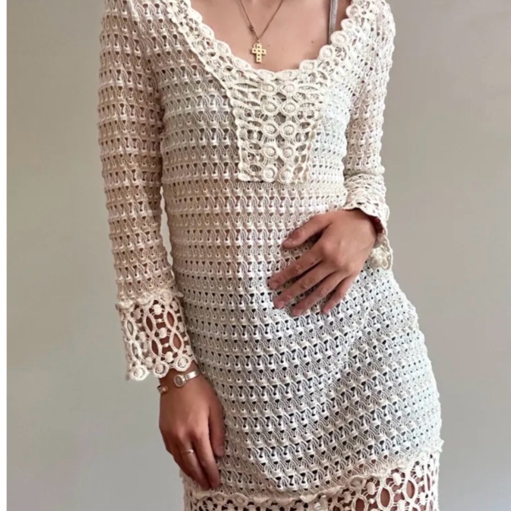 Chic Cream Crochet Swim Coverup